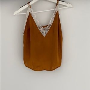5/$50 UO mustard silky camisole eyelash lace trim